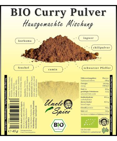 Uncle Spice Bio Curry Powder 45g - Authentic Madras Blend for Sauces & Currywurst | Additive-Free | DE- KO-005 - Buy Online on GoSupps.com