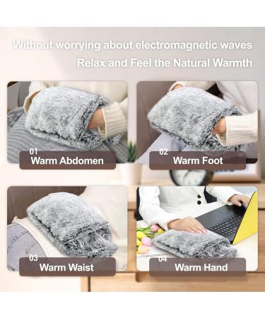 Obqo 2L Hot Water Bottle with Fluffy Cover - Natural Rubber Bed Warmer for Women & Kids - Gray Hand-in Cover - Buy Online on GoSupps.com
