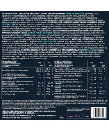 EVOTION PRO Isotonic Drink Powder - 600 g Ideal for Hydration With Electrolytes and Carbohydrates Prevent Muscle Cramps Gluten Free Exotic Fruits - Buy Online on GoSupps.com