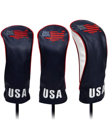 USA Golf Head Covers for Driver & Fairway Woods - Premium Leather Headcovers, Designed to Fit All Woods and Drivers Navy - Buy Online on GoSupps.com