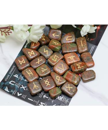 Crocon Unakite Gemstone Rune Stones Set | 25 Pcs Elder Futhark Alphabet Engraved Symbols | 15-20 mm Size - Buy Online on GoSupps.com