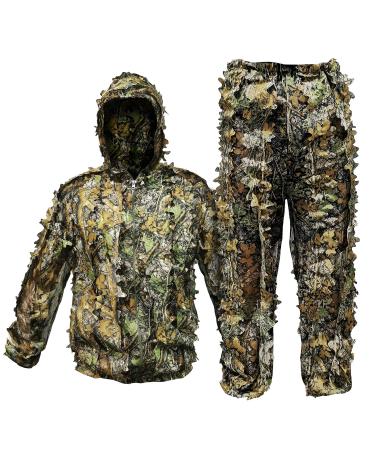 Upgrade Ghillie Suit Outdoor 3D Lifelike Super Lightweight Hooded Camouflage Clothing Jungle Woodland Hunting Shooting Fit tall 5.9-6.2ft