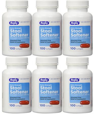 Docusate Sodium Extra Strenght 250 mg 600 Softgels for Gentle Reliable Relief from Occasional Constipation 100 Softgels per Bottle Pack of 6 Bottles