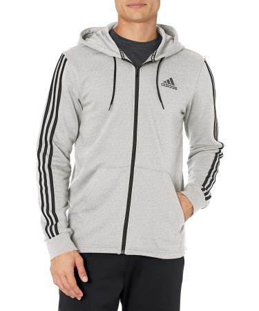 adidas Men's Must Haves 3-Stripes French Terry Reflective Hooded Track Top Medium Medium Grey Heather/Black