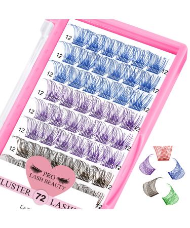 Colored Lash Clusters 5 Colors Mixed Cluster Lashes Colored Individual Eyelashes Cluster 14mm Blue+Purple+Brown+Green+Red DIY Lash Extension Volume Wispy Lashes Super Thin Band Reusable Soft & Comfortable(Mix Color Natural-D-12mm)