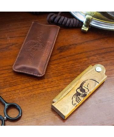 Menesia Men's Green Sandalwood Folding Pocket Beard Comb Set with Leather Case - Skull Design - Buy Online on GoSupps.com