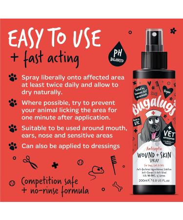 BUGALUGS Wound & Skin Antiseptic Spray 200ml - Antiviral Antifungal Relief for Itchy Dog Skin - Hypochlorous Acid Dog First Aid Kit - Buy Online on GoSupps.com