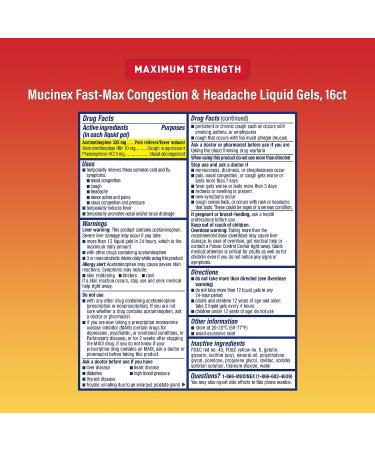 Mucinex Fast-Max Liquid Gels - 16 Ct - Congestion & Headache Relief - Buy Online on GoSupps.com