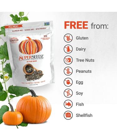 Superseedz Raw Pumpkin Seeds (Pepitas) No Shell 12 oz - Whole 30, Paleo, Vegan & Keto Friendly - 9g Plant Based Protein - Made In USA - Nut Free - Gluten Free Snack - Buy Online on GoSupps.com