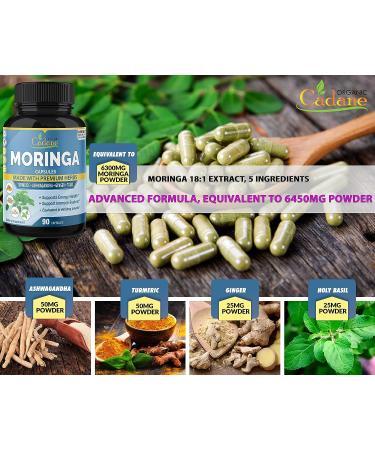 Organic Moringa Extract Capsules 6450mg with Ashwagandha, Tulsi, Ginger, Turmeric | Energy Booster & Immune Support | 90 Capsules - Buy Online on GoSupps.com