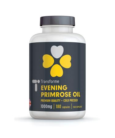 Transforme Evening Primrose Oil 1000mg 180 Softgels High Strength Cold Pressed for Max Potency and Benefit High in Omega 6 and Gamma Linolenic Acid GLA Made in The UK