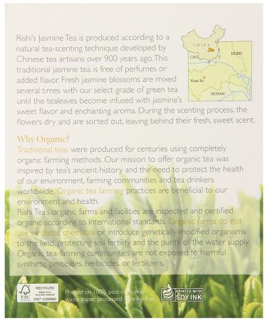 Rishi Tea Organic Jasmine Green Tea - 15 Bags (1.48 oz) | Premium Green Tea - Buy Online on GoSupps.com