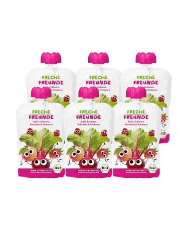 Buy Cheeky Friends Bio Quetschie Fruit Puree 6 Pack - Vegan Gluten-Free Apple Beetroot Strawberry Raspberry for Babies - Squeeze Bags 100g - Buy Online on GoSupps.com