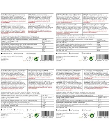 Craftsman Beef Jerky - 100% Natural Sugar-Free Protein 68% | 4x50g Pack | Bavarian D rrfleisch Mix | Smoky Chili & Hemp Pepper Biltong - Buy Online on GoSupps.com