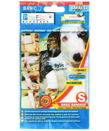 Pawflex Bandages, Non-Adhesive, Disposable, Washable and Reusable Basic Bandages for Pets (2 Standard, 2 Wide) White Small