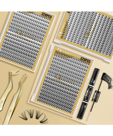 QUEWEL Individual Eyelashes - 320 Cluster Lashes 0.07C Curl 30D+40D Mix DIY Natural Eyelash Extensions (9-16mm) | International Shipping - Buy Online on GoSupps.com
