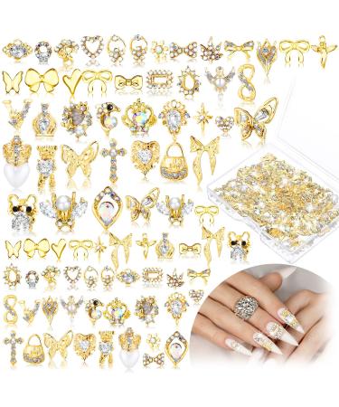 100 Pcs Gold Nail Charms for Acrylic Nails Gold Nail Rhinestones 3D Nail Charms Heart Nail Gems Luxury Decor Diamonds for Nail Art Shiny Nail Stones Beauty Nail Design Crystals for DIY Women Nail - Buy Online on GoSupps.com