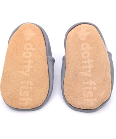 Dotty Fish Soft Leather Baby Shoes | Toddler Boys Non-Slip Shoes | Soft Grey, 3-4 Years - Buy Online on GoSupps.com