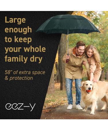 EEZ-Y Golf Umbrella 58-inch Double Canopy | Windproof & Heavy Duty | Oversized yet Compact Travel Umbrella - Dark Green - Buy Online on GoSupps.com