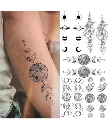 Realistic Space Planets Chain Temporary Tattoos - Shegazzi 15 Sheets for Men, Women, and Kids | Solar System Moon Sun Star Fake Tattoo Sticker - Buy Online on GoSupps.com