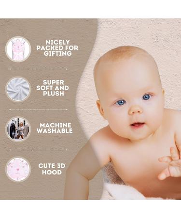 Mother's Choice 100% Cotton Baby Towel with Hood - Ultra Soft and Absorbent (75x75cm) - Bunny Hooded Baby Towel in Pink Rabbit Design - Buy Online on GoSupps.com