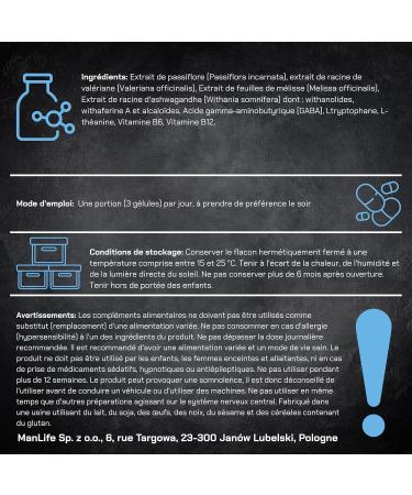  ManLife Valerian + Ashwagandha + Lemon Balm + Passion Flower + GABA + L-Tryptophan + L-Theanine | 90 Capsules | StressBreak - ManLife - Buy Online on GoSupps.com