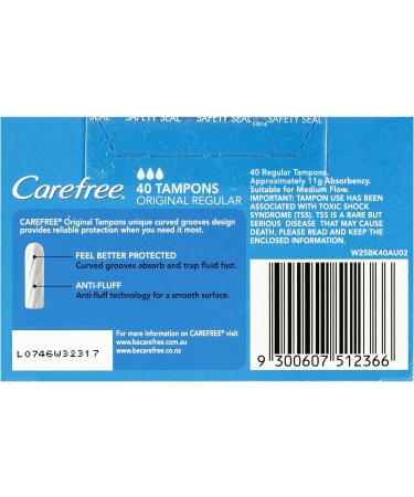 Carefree Original Tampons Regular 40 Pack - Convenient Menstrual Protection - Buy Online on GoSupps.com