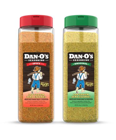Dan-O's Big Bottle Combo Pack - Original & Spicy Flavors | All Natural | Sugar Free | Keto | All Purpose Seasonings | Vegetable Seasoning | Meat Seasoning | Low Sodium Seasoning | Cooking Spices | 2 Pack (20 Ounce)