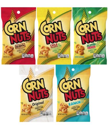 Corn Nuts Variety Pack 4oz Size (Pack of 5) 1 of Each - BBQ, Ranch, Chile Picante, Original and Jalapeno Cheddar