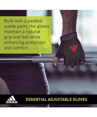 adidas Essential Adjustable Fingerless Gloves - Red Large | Padded Weight Lifting Gloves for Men and Women - Buy Online on GoSupps.com