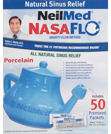 NeilMed Nasaflo Porcelain Neti Pot 50 Count (packaging may vary) 50 Count (Pack of 1)