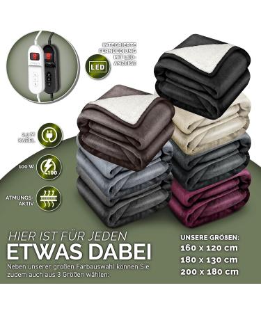 Sinnlein Electric Heating Ceiling Blanket 200x180cm - T V S d GS Checked with 9 Temperature Settings | Cozy Thermal Blanket for Bed & Sofa | Automatic Switch-Off & Timer Display in Light Brown - Buy Online on GoSupps.com