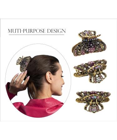Crystal Rhinestone Hair Claw - Antiqued Silver Plated Clip for Thin & Thick Hair | Anti-Slip Diamante Hair Clamp - Hair Styling Accessory (Gold/Purple) - Buy Online on GoSupps.com