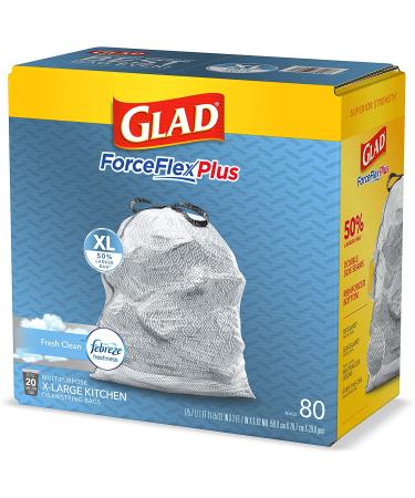 GLAD ForceFlexPlus XL X-Large Kitchen Drawstring Trash Bags - 20 Gallon Grey Trash Bag  Fresh Clean with Febreze Freshness 80 Count (Package May Vary) 80 Count (Pack of 1) - Buy Online on GoSupps.com