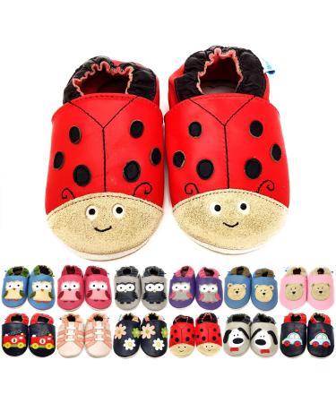 MiniFeet Premium Soft Leather Baby Shoes - BUY 4 PAIRS & GET 1 OF THEM FOR FREE ! - Toddler Shoes - 0-6 Months to 4-5 Years 12-18 Months Red Ladybird