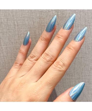 NOVO OVO Medium Blue Chrome Holographic Stiletto Press On Nails - FLASHING SAPPHIRE Sparkle Acrylic Kit - Buy Online on GoSupps.com