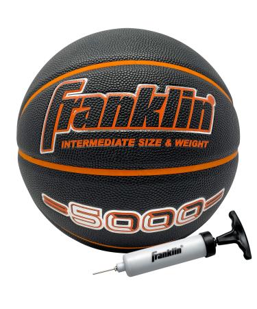 Franklin Sports 5000 Men's + Women's Indoor Basketballs - Official Size 29.5" Inch + 28.5" Inch Men's + Women's Basketball with Air Pump - Composite Indoor Basketballs - Regulation Size Basketballs Black/Orange Intermediate - 28.5"