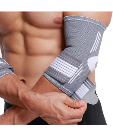 Neotech Care Elbow Brace Support Sleeve - Elastic & Breathable Fabric - Adjustable Compression Strap/Band - For Men Women Right or Left Arm - Gray Colour (Size M 1 Pair) M 2 - Buy Online on GoSupps.com