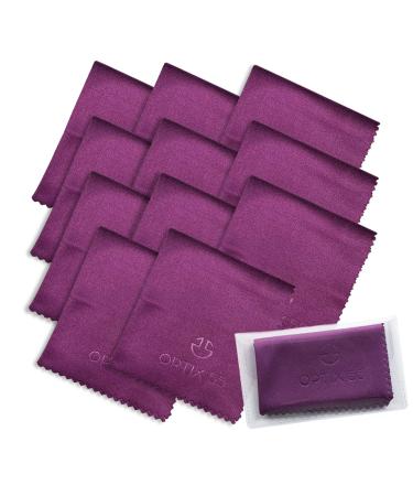 Microfiber Cleaning Cloths 12 Pack (6"x7") in Individual Vinyl Pouches | Glasses Cleaning Cloth for Eyeglasses, Phone, Screens, Electronics, Camera Lens Cleaner (Purple)