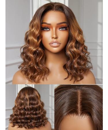 YASGRL 12 Loose Wave Ombre Colored Wig Undetectable Real HD Lace Glueless Wigs Human Hair Pre Plucked Body Wave Wig 180 Density 12 Inch Brown Ombre Middle Part HD Lace Wig