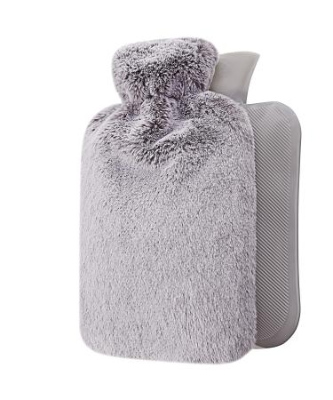 Qomfor Hot Water Bottle with Soft Cover - 1.8L Large - Classic Hot Water Bag for Pain Relief, Neck and Shoulders, Feet Warmer, Menstrual Cramps, Hot and Cold Therapy - Great Gift - Light Grey