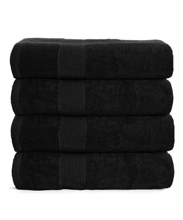 Elvana Home 4 Pack Bath Towel Set 27x54, 100% Ring Spun Cotton, Ultra Soft Highly Absorbent Machine Washable Hotel Spa Quality for Bathroom, 4 Bath Towels Black