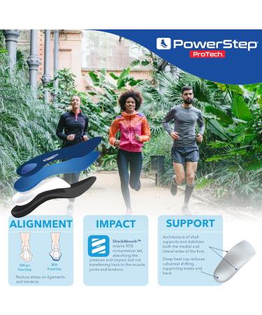 PowerStep ProTech Control Wide Orthotic Inserts - Medical Grade Support for Plantar Fasciitis & Heel Pain - Men's Size 14-15 - White/Black/Blue - Buy Online on GoSupps.com