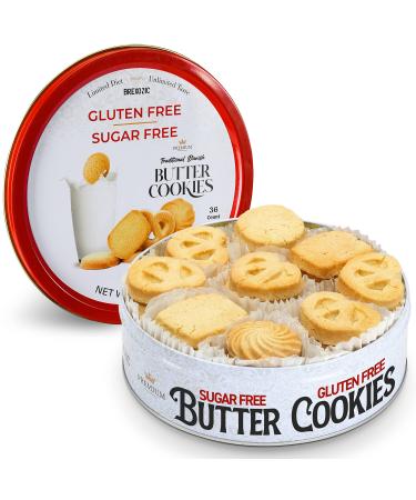 Gluten Free Sugar Free Butter Cookies Variety Tin 36 Count Traditional Danish Butter Cookies, No Preservatives No Coloring Premium Assorted Gluten Free Cookies for Diabetics (1 Pk, 12 Ounce) 12 Ounce (Pack of 1)