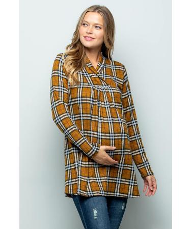My Bump Maternity Sweater - High Neck Shawl Collar Tunic Top | S Mustard/Blk Lbak USA-Made - Buy Online on GoSupps.com