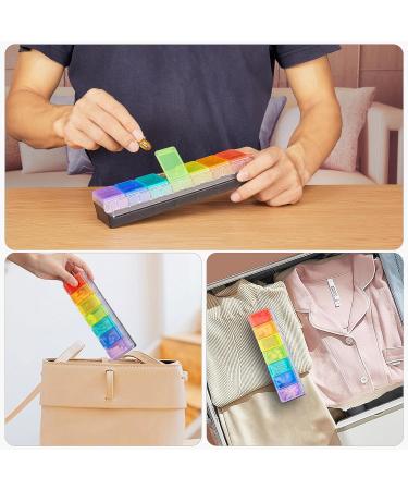 Fullicon Weekly Pill Box 7 Day Large Organiser | Spill Proof Design with Labels | Medicine Vitamin Supplement Organizer (Rainbow Black Paten REGT) - Buy Online on GoSupps.com