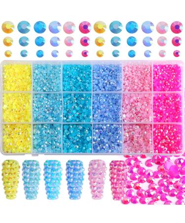 FULZTEY 19200Pcs Flatback Jelly Rhinestones Kit Nail Art Crystals Gem Stones Diamond for Crafts Mixed Color AB Crystal Rhinestones for Tumbler Nail Jewelry Decoration Design Charms DIY Crafts Clothes S9