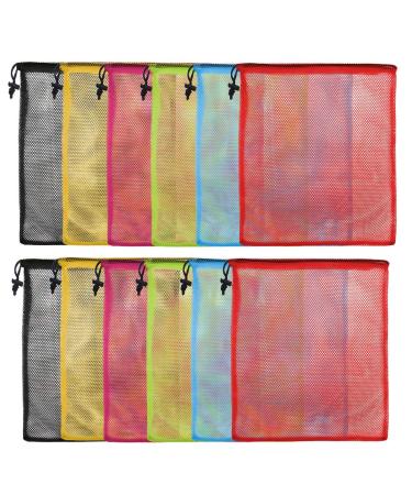 12Pcs Mesh Bag 13"X15.5" Drawstring Gym Bag Nylon Mesh Drawstring Bag with Cord Lock Closure for Collecting Toys Travel Sports Multicoloured 12 13"X15.5"