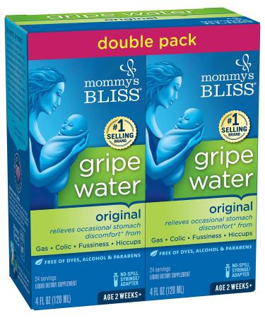 Mommy's Bliss Gripe Water for Babies - Double Pack, Relieves Stomach Discomfort from Gas, Colic, Fussiness & Hiccups, Age 2 Weeks+, Pack of 2 (Total 8 Fl Oz)