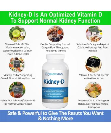 Kidney-D Kidney Supplement. Vitamin D Optimized for Kidney Support. Vitamin D3 and 7 Kidney Vitamins and Nutrients Designed for Kidney Health and More 60 Count (Pack of 1) - Buy Online on GoSupps.com